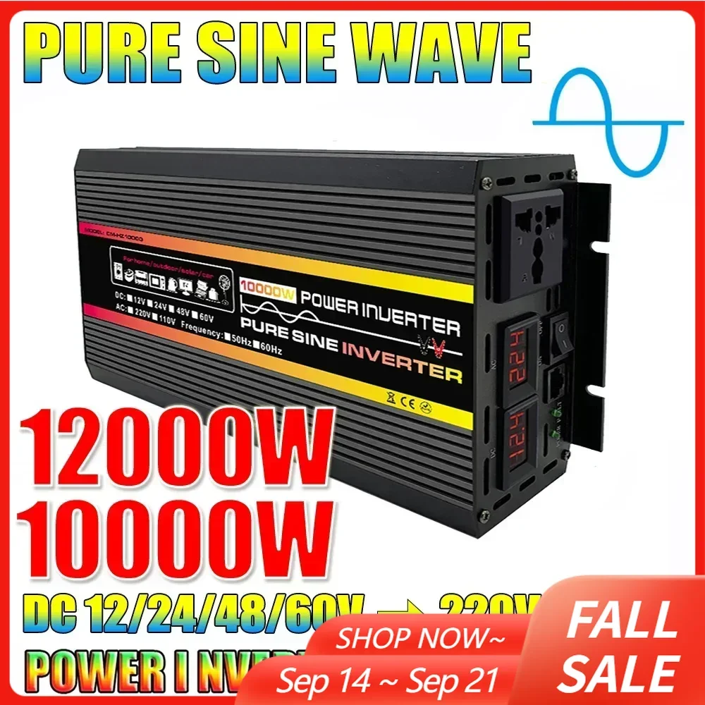 

12000W/10000W Pure Sine Wave Power Inverter LED Display Power Inverter Transformer 12V 24V 48V 60V TO 220V Voltage Converter