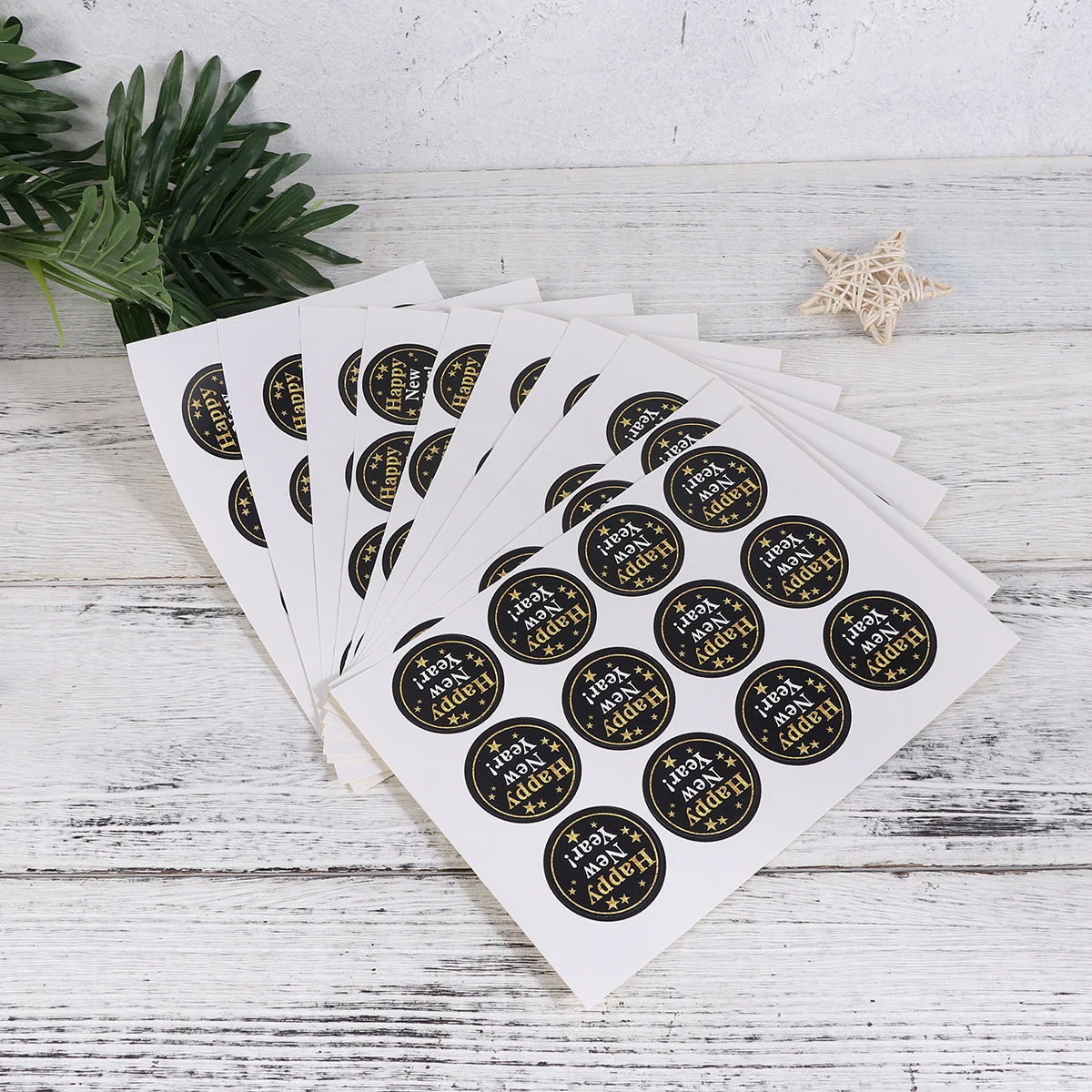 

120 Sheets Round Labels Happy New Year Stickers Self Adhesive Sealing Kraft Paper Cookie Bags Decals Gift Wraps Balloons Cards
