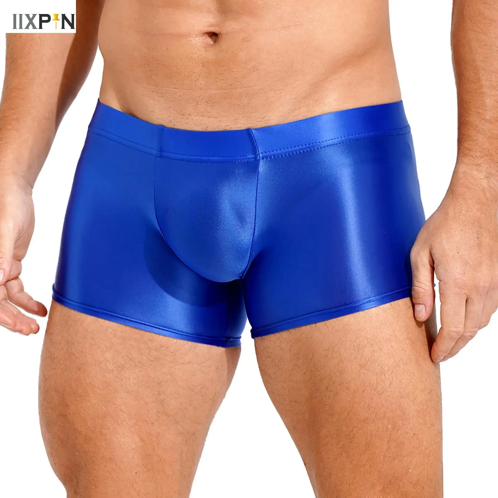 Mens Glossy Boxer Briefs Oil Shiny Boxer Shorts Elastic Underwear Soft Panties Breathable Underpants Smooth Lingerie Beachwear