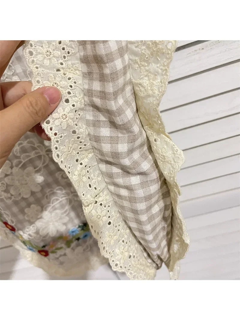 المرأة خمر منقوشة الدانتيل والتطريز حقائب كتف واحدة حقائب اليد النسائية لينة الأزهار القطن حقيبة سعة كبيرة