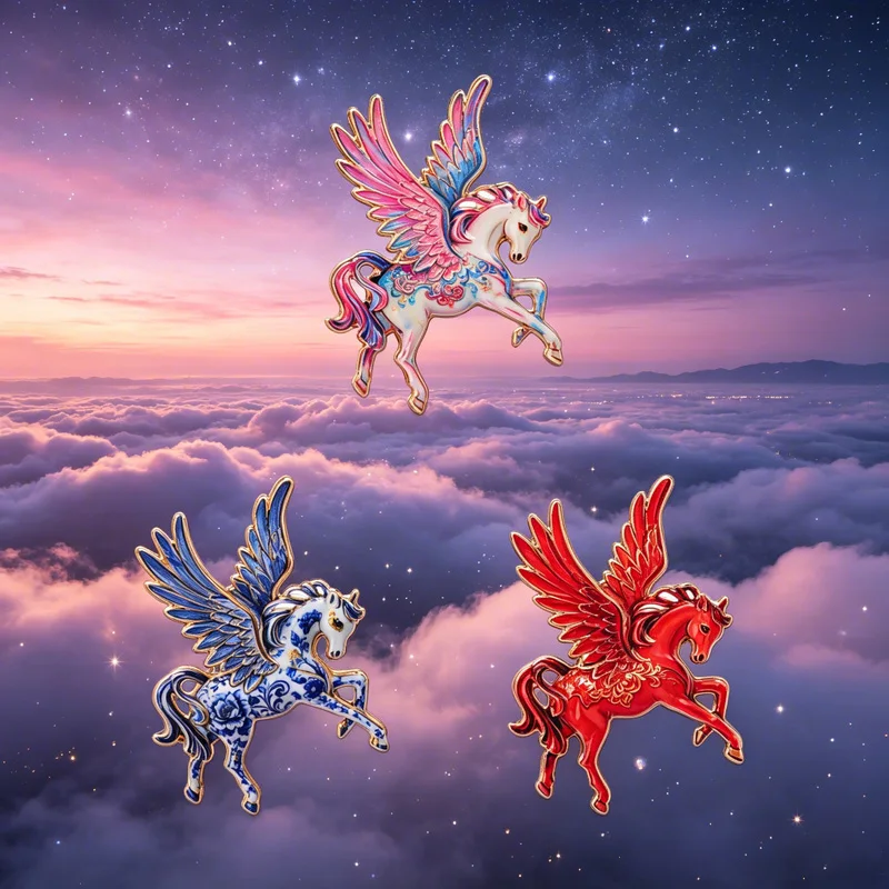 Colorful Winged Pegasus Unicorn Enamel Badges Vintage Horse Pins Fantasy Myth Metal Brooches Lapel Pin Set Gift For Kids
