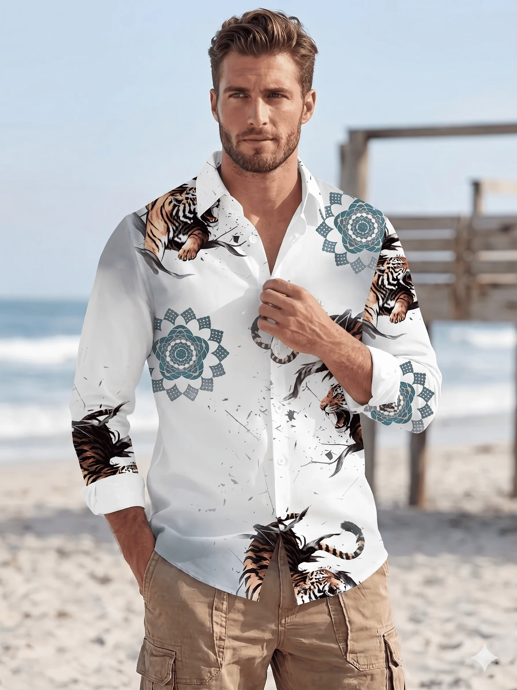 Men's Formal-Casual Shirt – Classic Collar, Long Sleeve Top – All-Season Wear – Machine-Washable, Opaque Printed Shirt