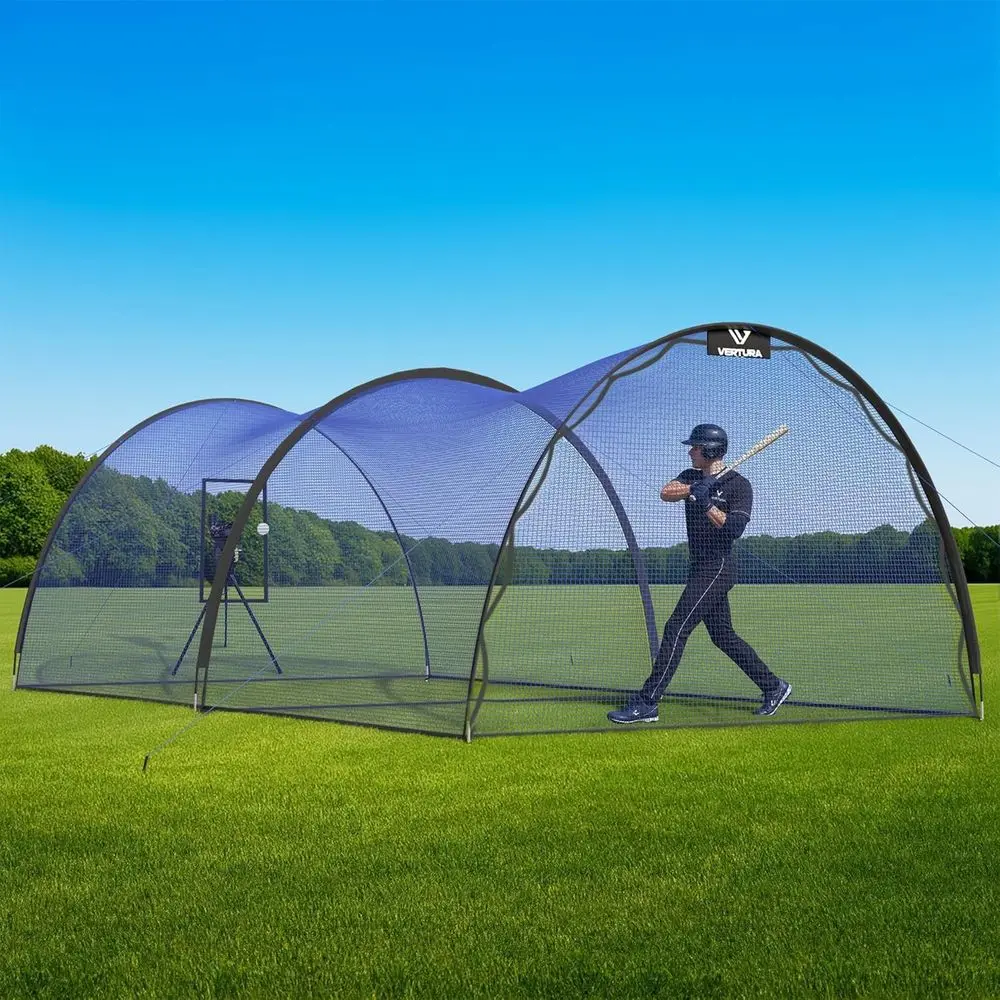 

Portable 22t x 12t x 8t Baseball & Sotball Batting Cage – Easy to Install Hitting Cage with Pitching hine Hole, 3-Ply Blue Netti