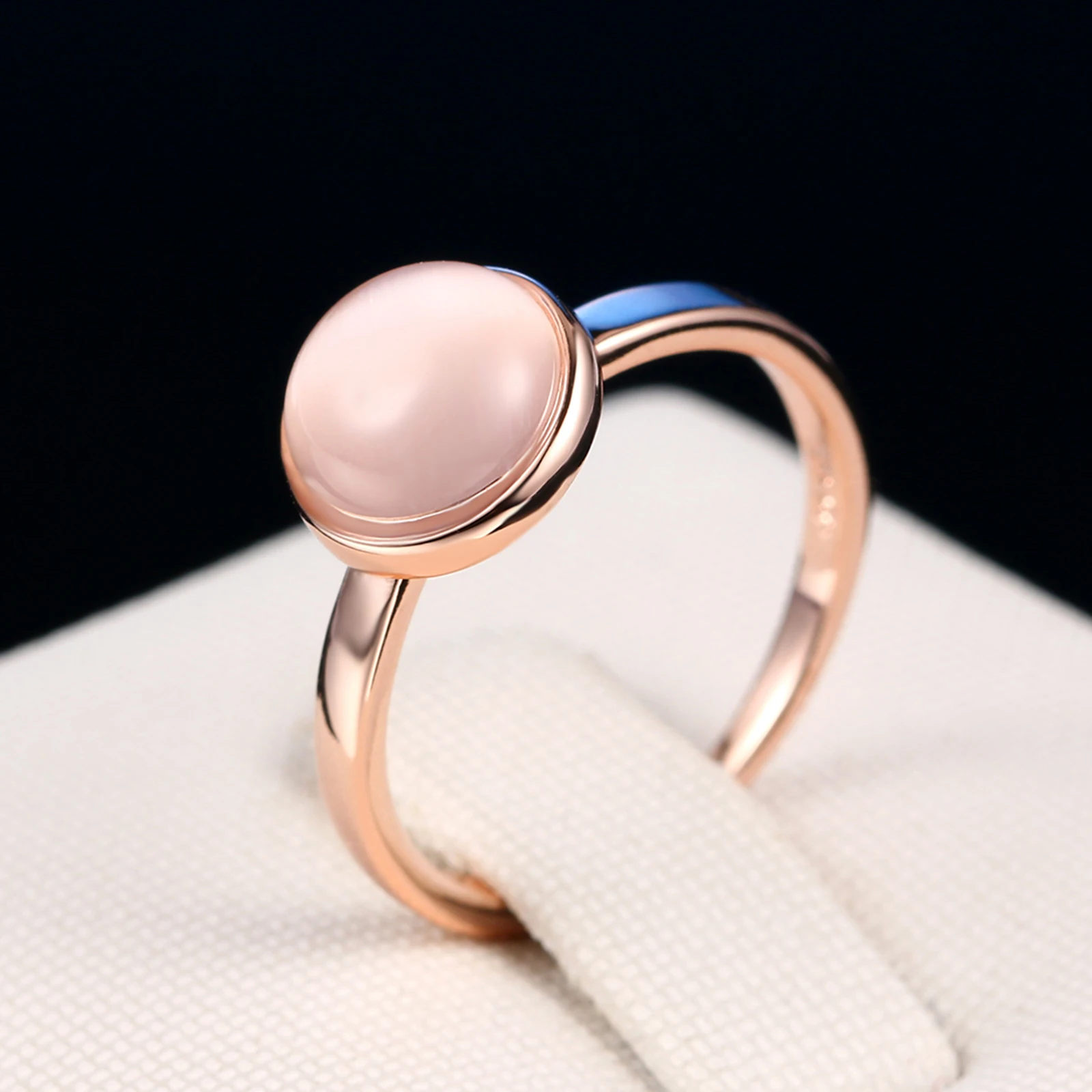 ZHOUYANG Ring For Women Lady Style Concise Semi precious Stone Cat\'s Eye Stone Rose Gold Color Fashion Jewelry Gift ZYR153