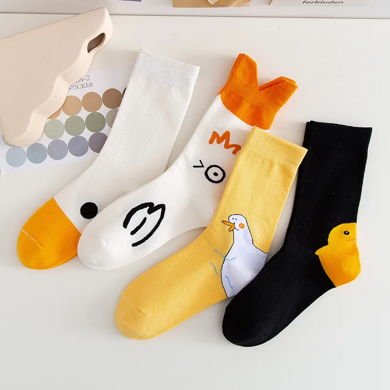 Fashion Funny Goose Duck Printed Socks Women Cartoon Animal Sock Winter Warm Mid Tube Cotton Sock for Sports Creative Casual Sox