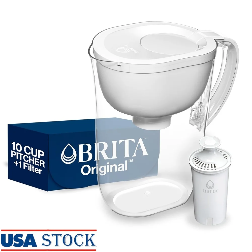 

Large BPA-Free Water Filter Pitcher 10-Cup Capacity Includes Standard Filter Portable Freestanding Manual Use Fresh Drinking