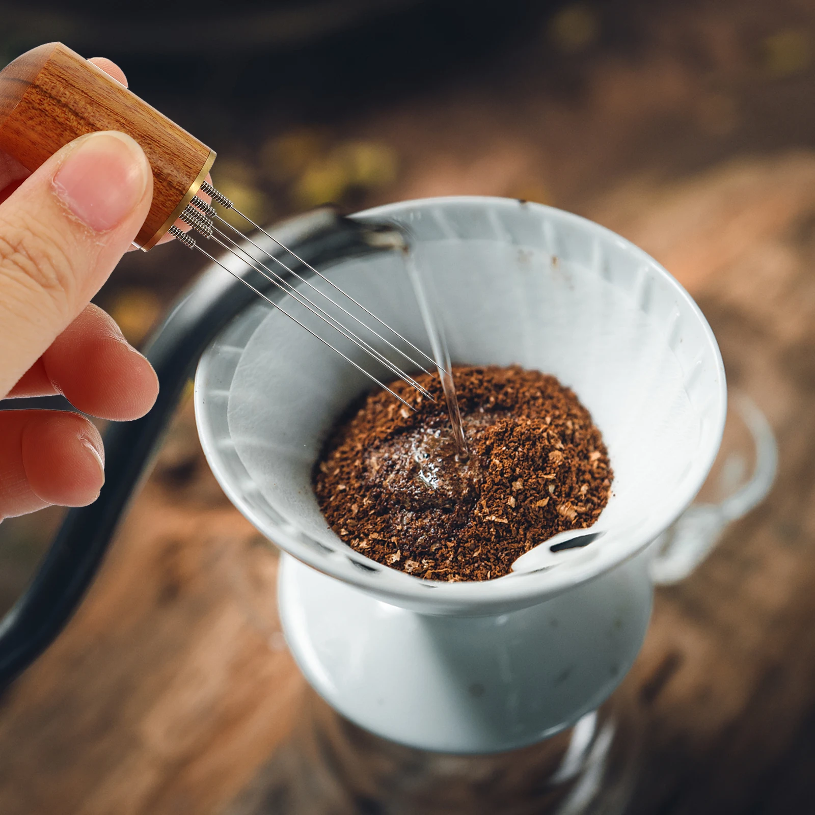 

Espresso Coffee Stirrer Needle Wooden Handle Stainless Steel Coffee Powder Stirring Tool Distributor Espresso Distributor