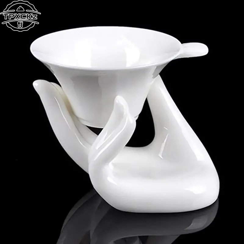 1pc Ceramic Hand Shape Egg Cup Holder White Porcelain Egg Container Office Desktop Business Card Stand Kitchen Egg Tools