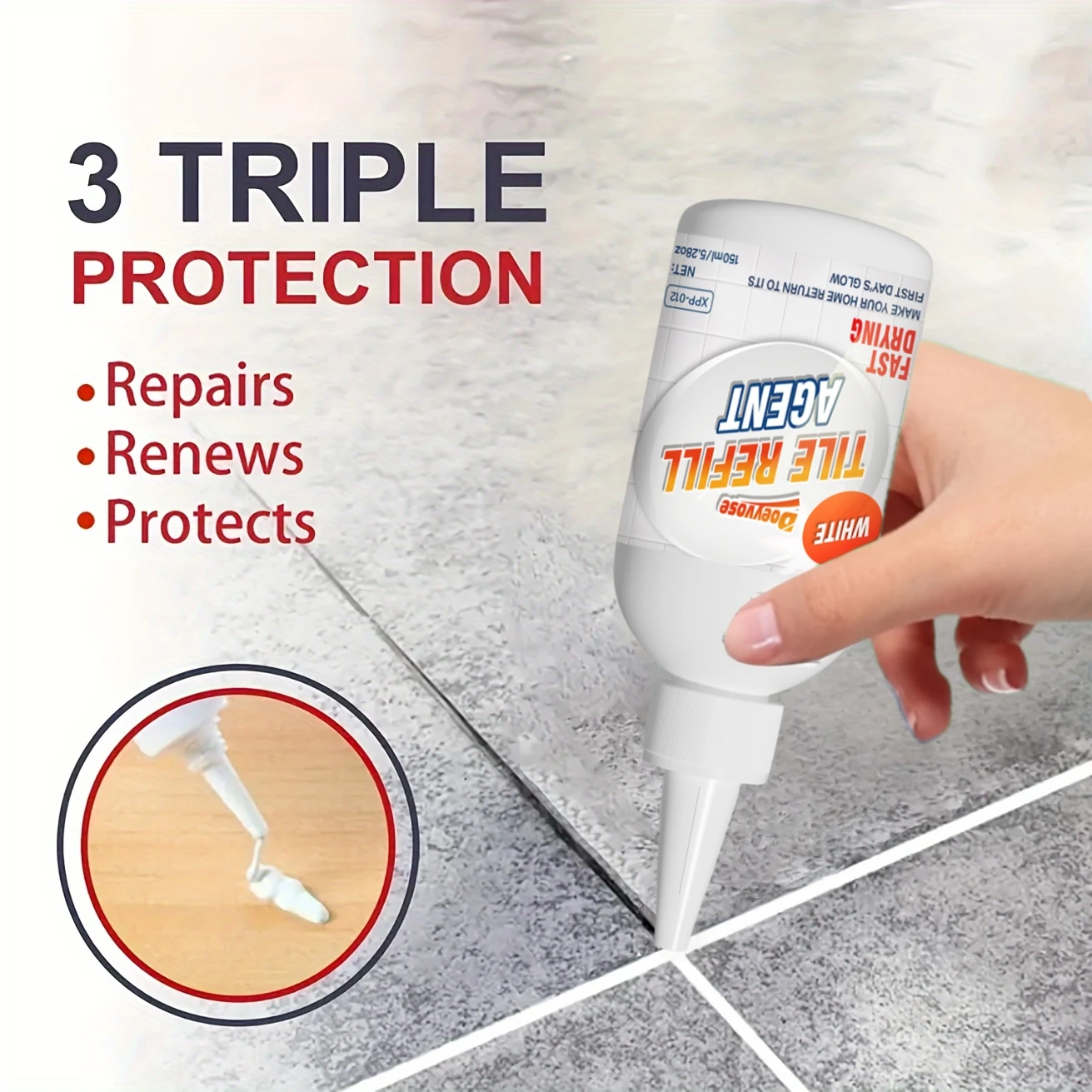 150ml White Tile Joint Refinisher Fast Drying Anti-Mold Grout Repair Paste Waterproof Ceramic Gap Filler for Shower & Countertop