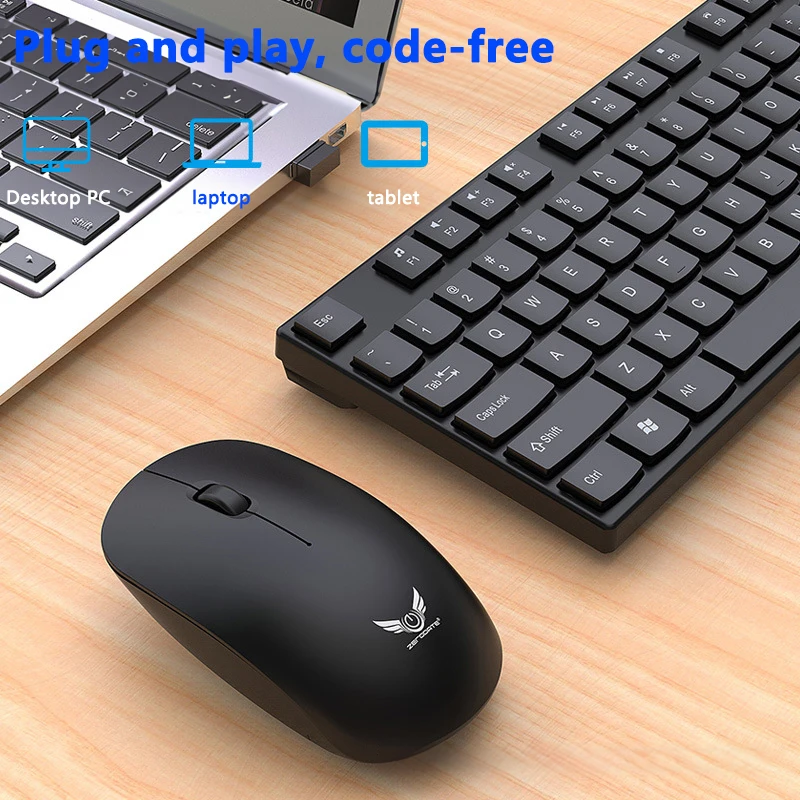 Set Keyboard dan Mouse nirkabel, Set papan ketik dan Mouse Kombo, tipis ramping 2.4G tanpa kabel