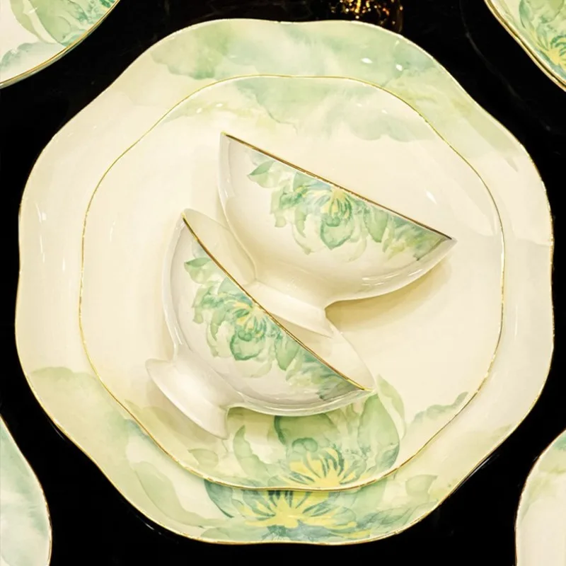 High-end bone china tableware set Chinese light luxury high-end ceramic dishes