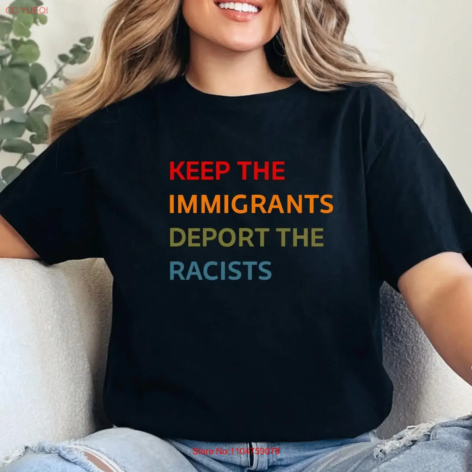 Keep the Immigrants Deport Racists T Shirt No Human is Illegal Antiracist Pro Immigrant Top Immigration Social Justice  homme