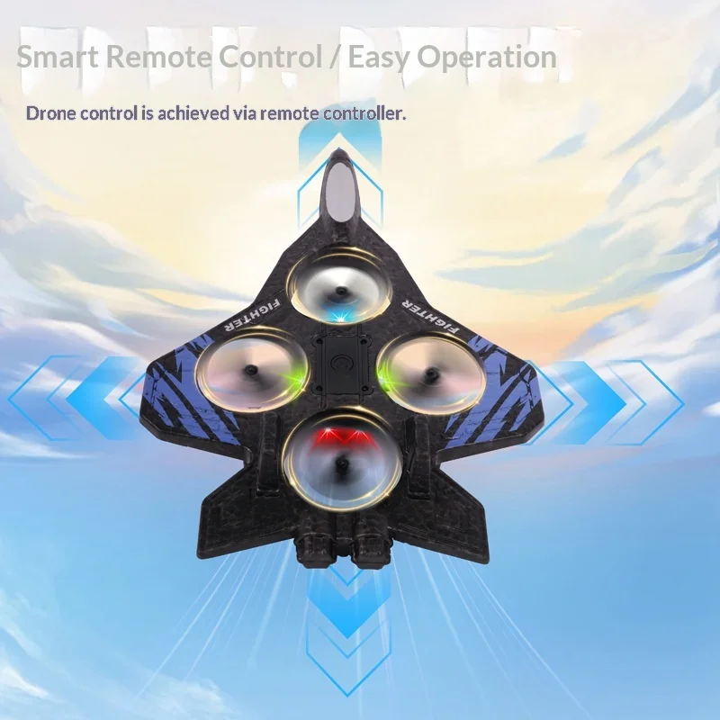 Remote Control Fighter Jet Glider Drone Foam Rc Airplane With Led Lights One Key Stunt Roll Outdoor Indoor Toy For Kids Boys