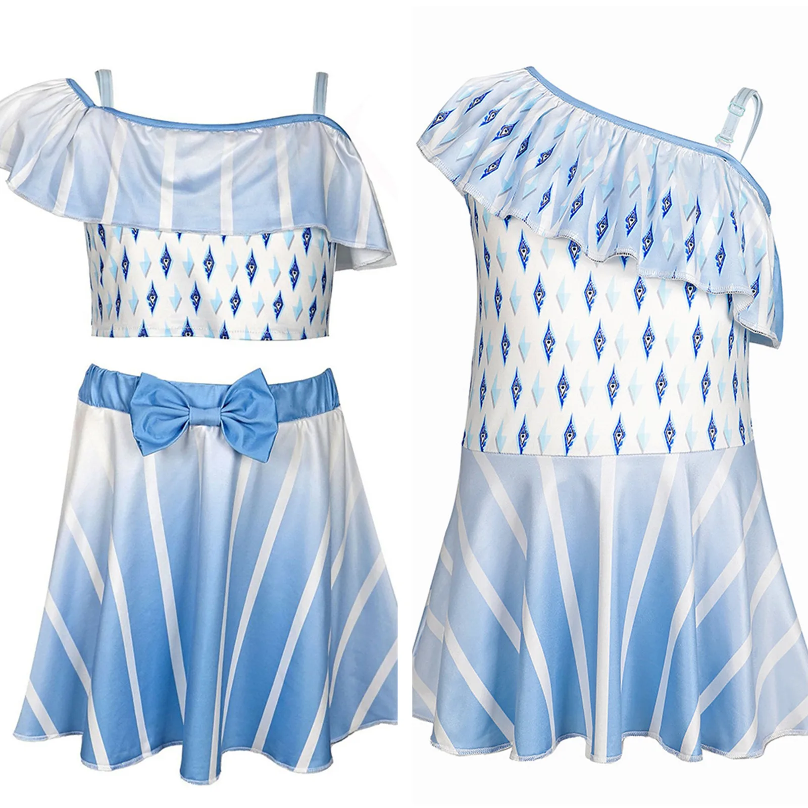 2 Kinds Children Swimwear Summer Wholet Dress Elsa Swimsuit Cosplay Costume One Shoulder Ruffles Printed Wo Pieces Tube Skirt