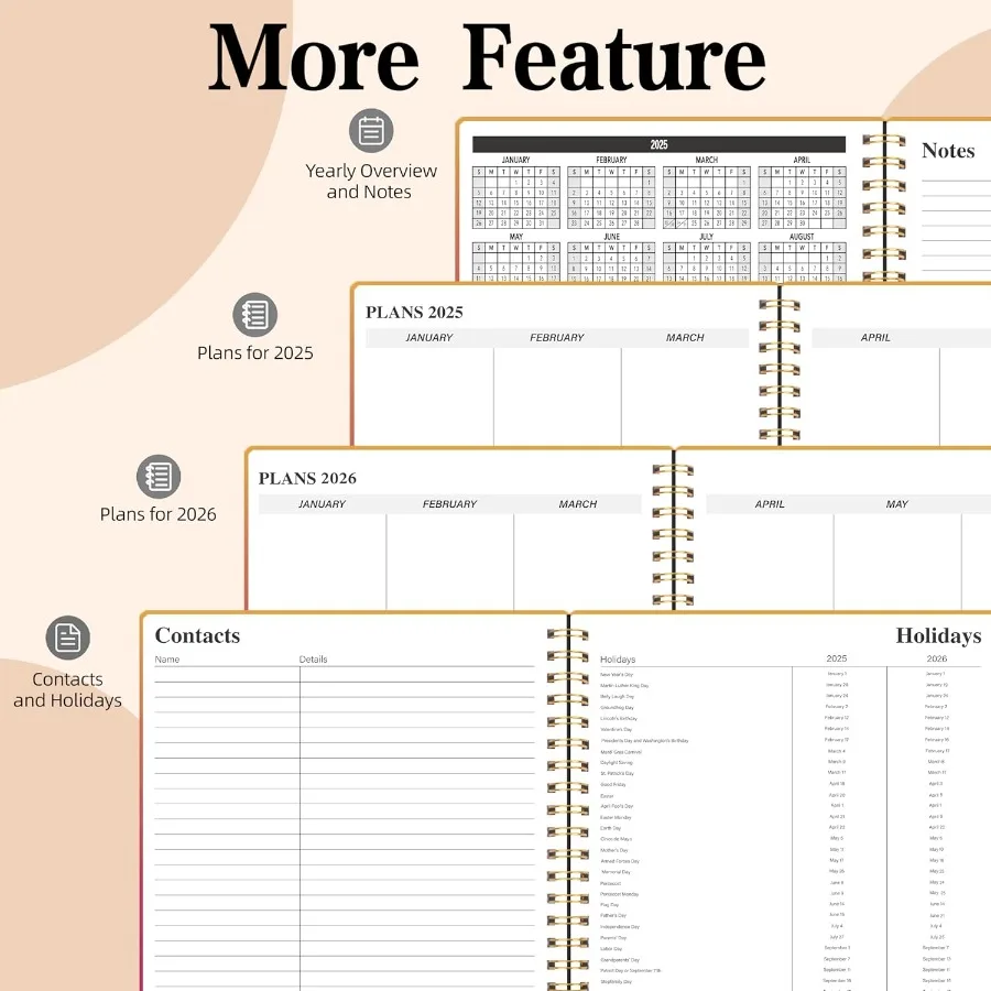 สมุดวางแผนรายเดือน 20252026 ปฏิทิน 24 เดือน มกราคม 2025-ธันวาคม 2026 สมุดวางแผนรายเดือน 20252026 พร้อมปกกันน้ำแบบคู่