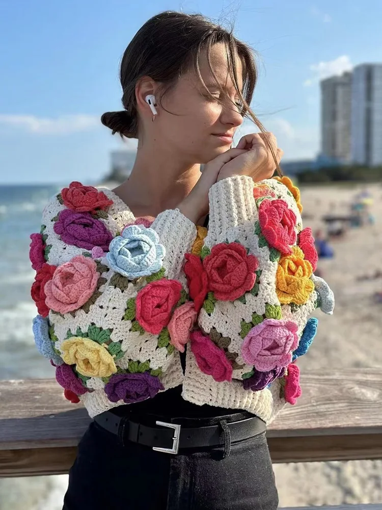 

Gypsylady Handmade Knitted Cardigan Sweater Flower Boho Hippie Hollow Out Oversized Winter Warm Women Sweater Ladies Knitwear