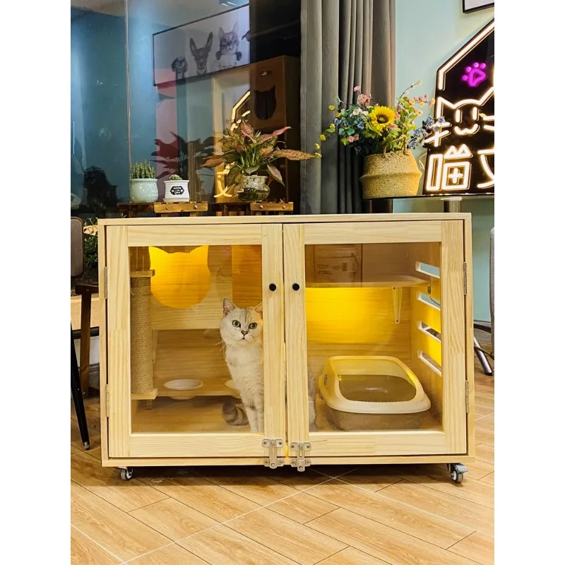 

Solid wood cat villa cat villa cat cabinet cat cage solid wood cat litter luxury cat house display cabinet cat apartment