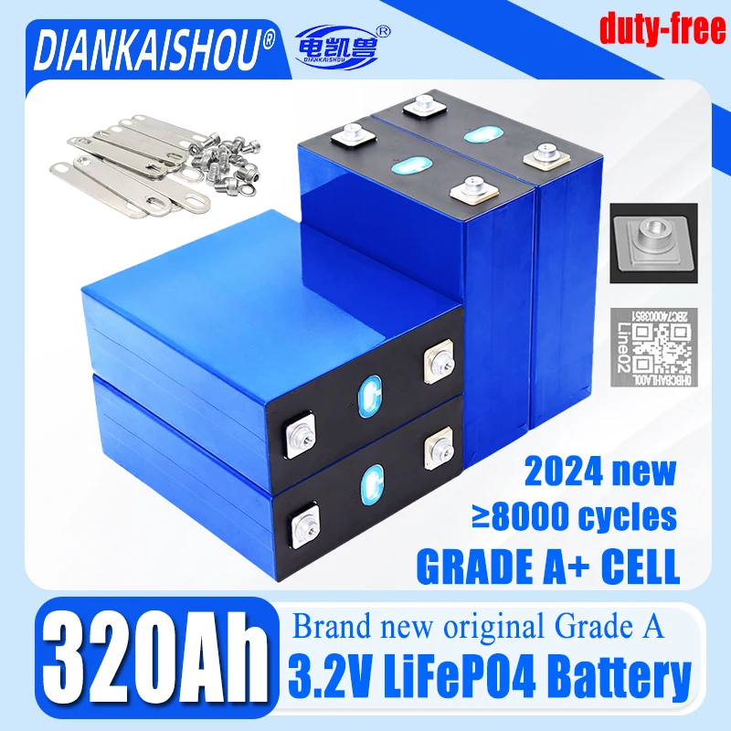 

8000+ Cycles 320Ah LiFePO4 Battery 3.2V Rechargeable Lithium Iron Phosphate Cell DIY 12V 24V 48V RV EV Golf Cart Grade A Cells