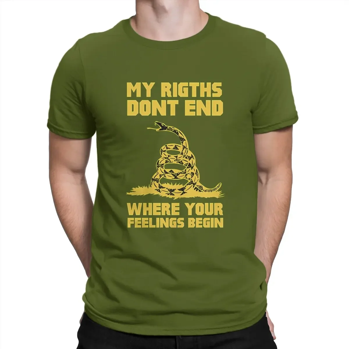 Pure Cotton Crazy T-Shirt O Neck Javier Milei Tees Short My Rights Dont End Where Your Feeling Begin Gadsden - Yellow T Shirts