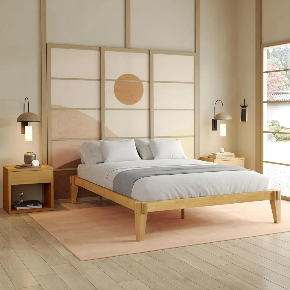 

Bme Chalipa 14” Queen Bed Frame - Solid Wood Platform Bed Japanese Joinery Bed Frame Wood Slat Support No Box Spring