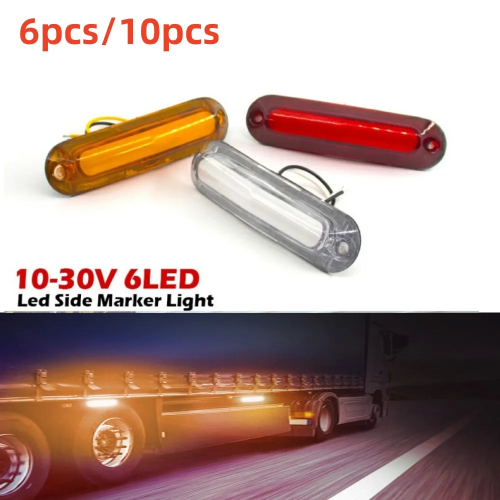 

6pcs/10pcs 12V 24V 6 LED Side Marker Lights Car External Warning Rear Tail Light Lamp Indicator Trailer Truck Orange White Red