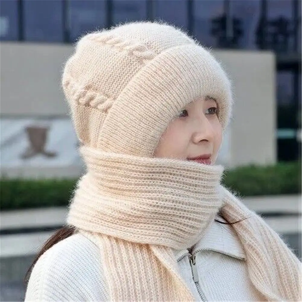 Integrated Cap Scarf Ear Protection Windproof Cap Scarf Knitting Thicken Thermal Hat Winter Beanie Hat Scarf Neck Warmer Casual