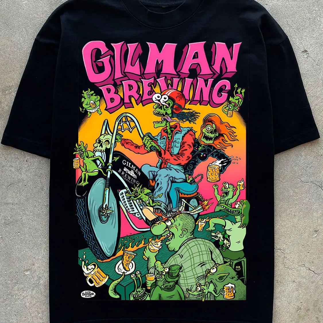 

Zombie Motorcycle American Style Hip Hop Printed Cotton T-Shirt Street Rock Graffiti Short Sleeve