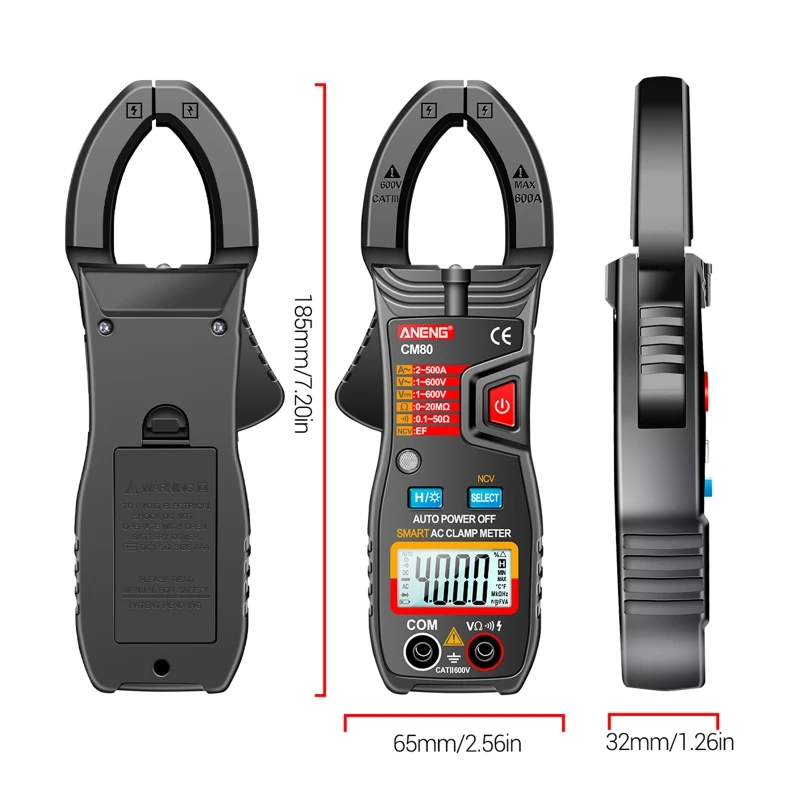 Digital Clamp Meter 600A Current Auto Non Contact Voltmeter Meter Test