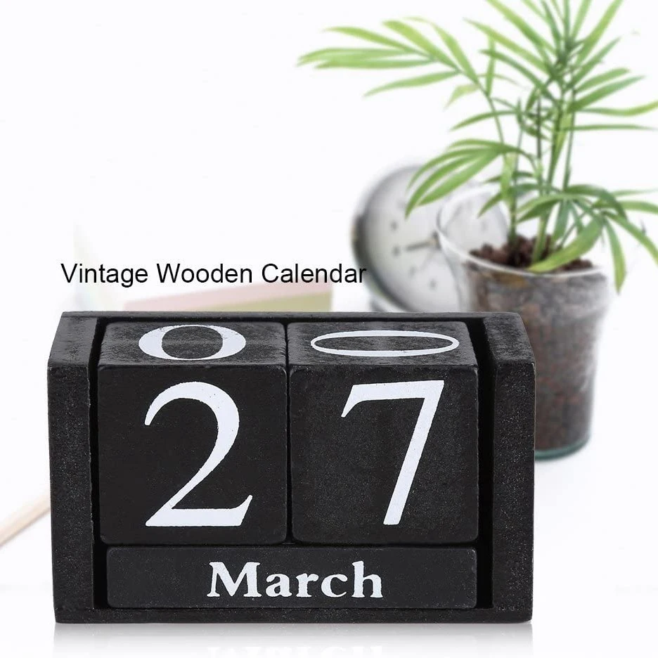 Imagem -06 - Calendário Perpétuo de Madeira Vintage Mesa de Madeira Blocos de Chique Quadrados de Madeira Rústicos Home Office Rosa