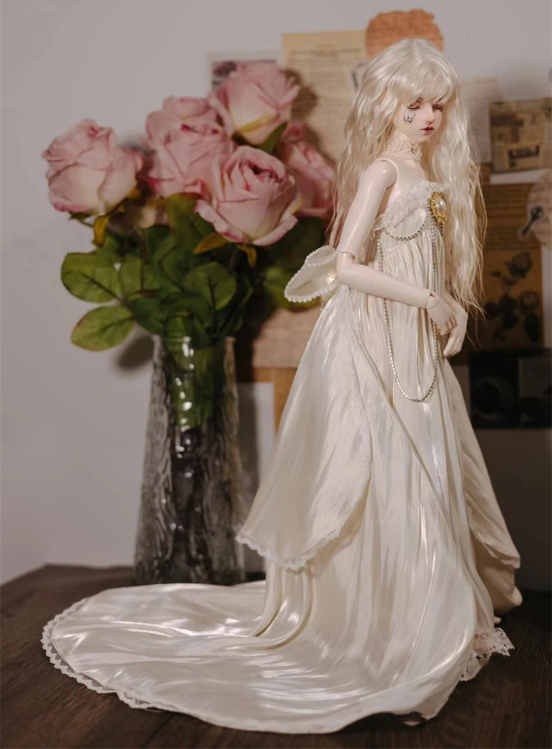 4-Piece Set 1/4 BJD Doll's Clothes Suit Elegant Trailing Princess Dress Main Skirt Tail Back Clip Bow Hairpin Fit Action Body - view 4
