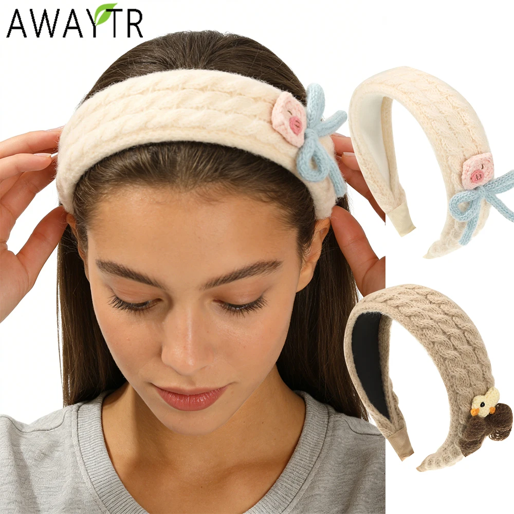 

AWAYTR Cartoon Decorative Knitted Headbands Fashion Fabric Wide Edge Headband Plastic Hair Accessories For Women Trends