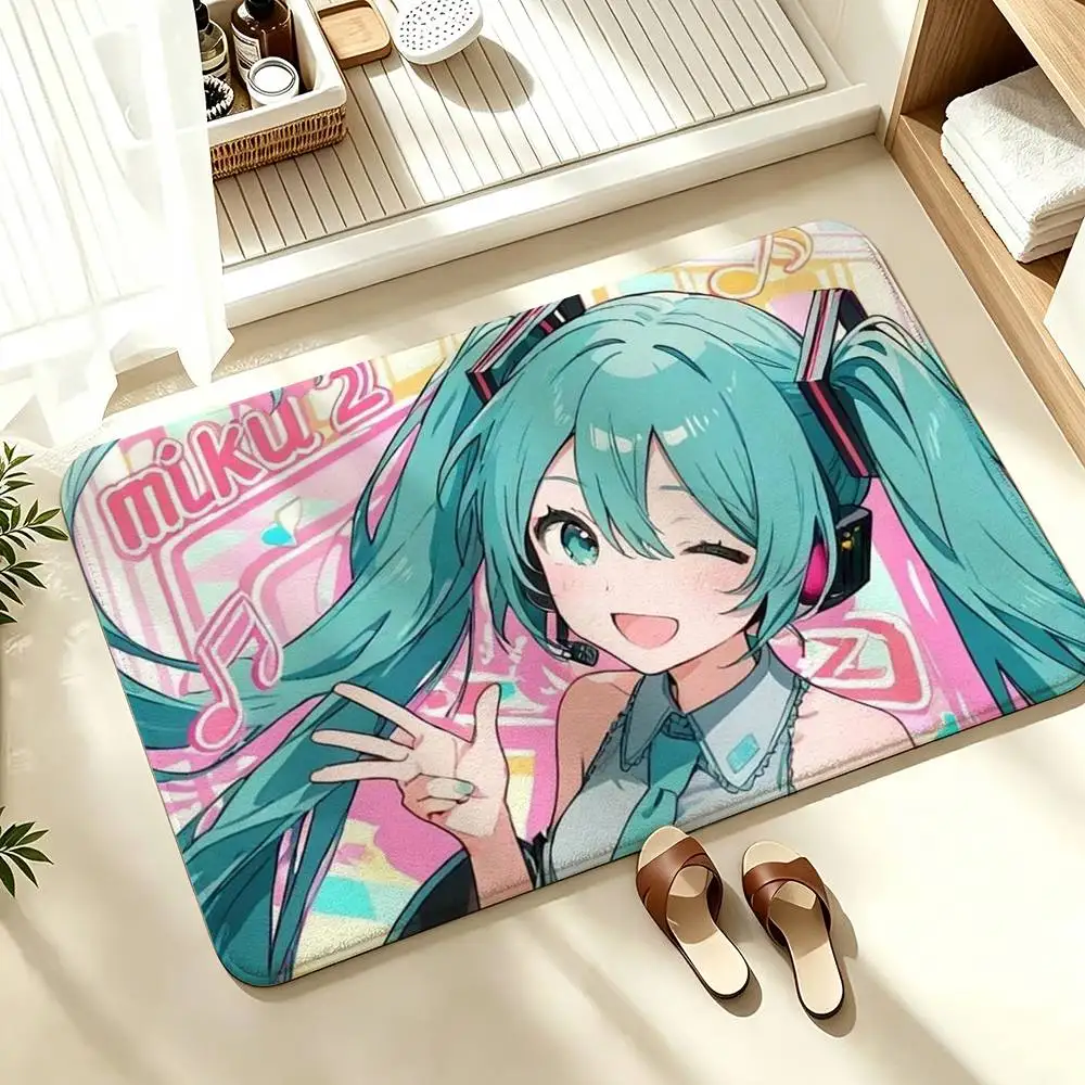 CUTE Anime M-MIKU S-Sticker  Soft Absorbent Decorative Floor Mat for Bathroom Entryway Living Room