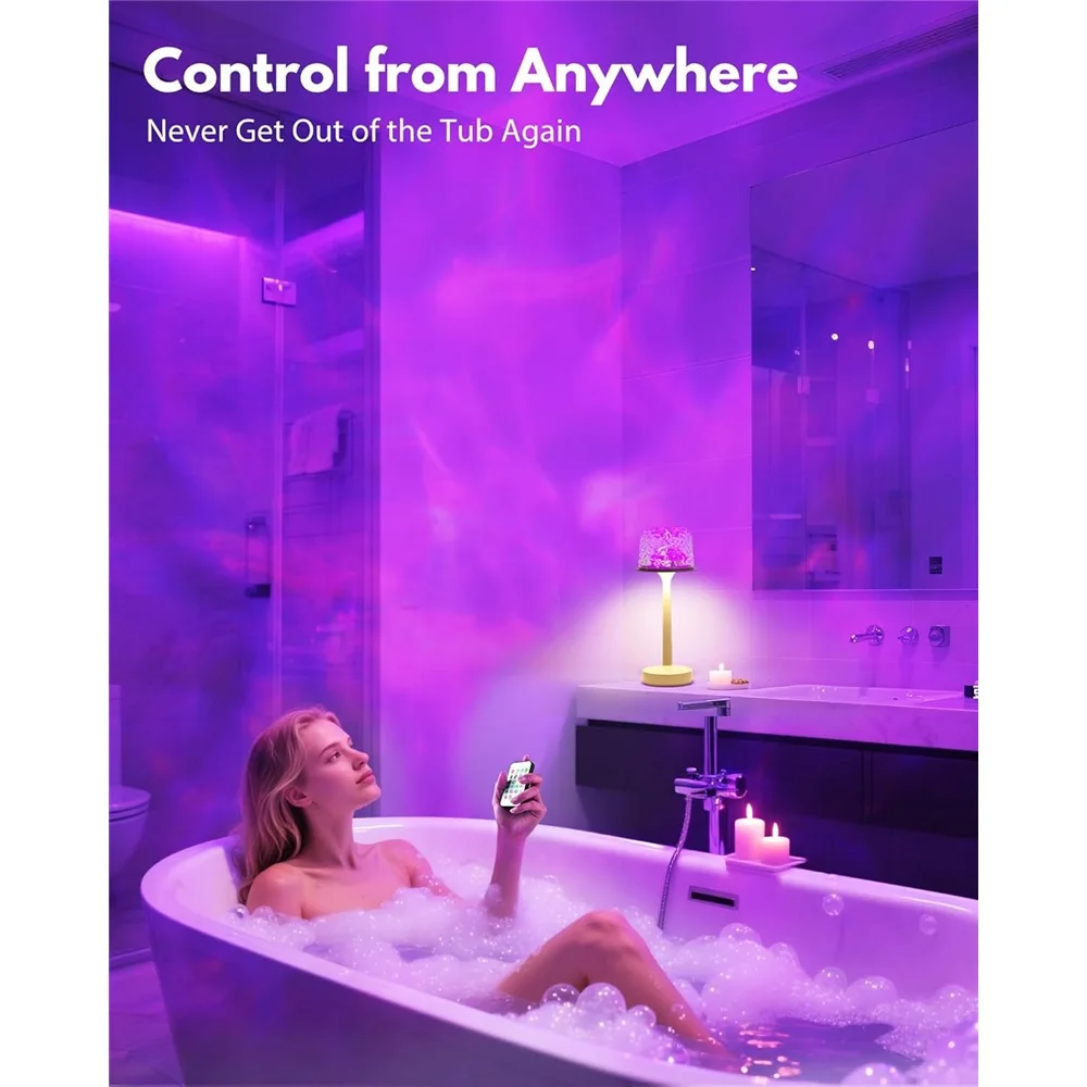 Spa-Like Shower Lamp -  Bathroom Lamp with 16 Color Ocean Wave Projector, Rechargeable Shower Light with Touch & Remote Control