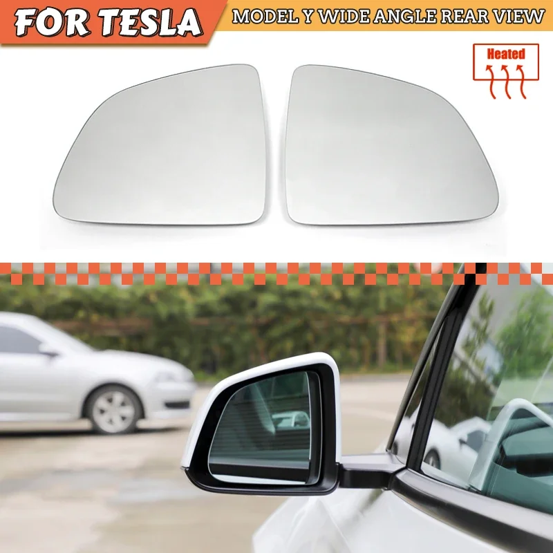 

2PCS Car Wide Angle Mirror Heat Waterproof Anti Glare Large Vision Rearview Mirror Lens for Tesla Model Y Car Assessory
