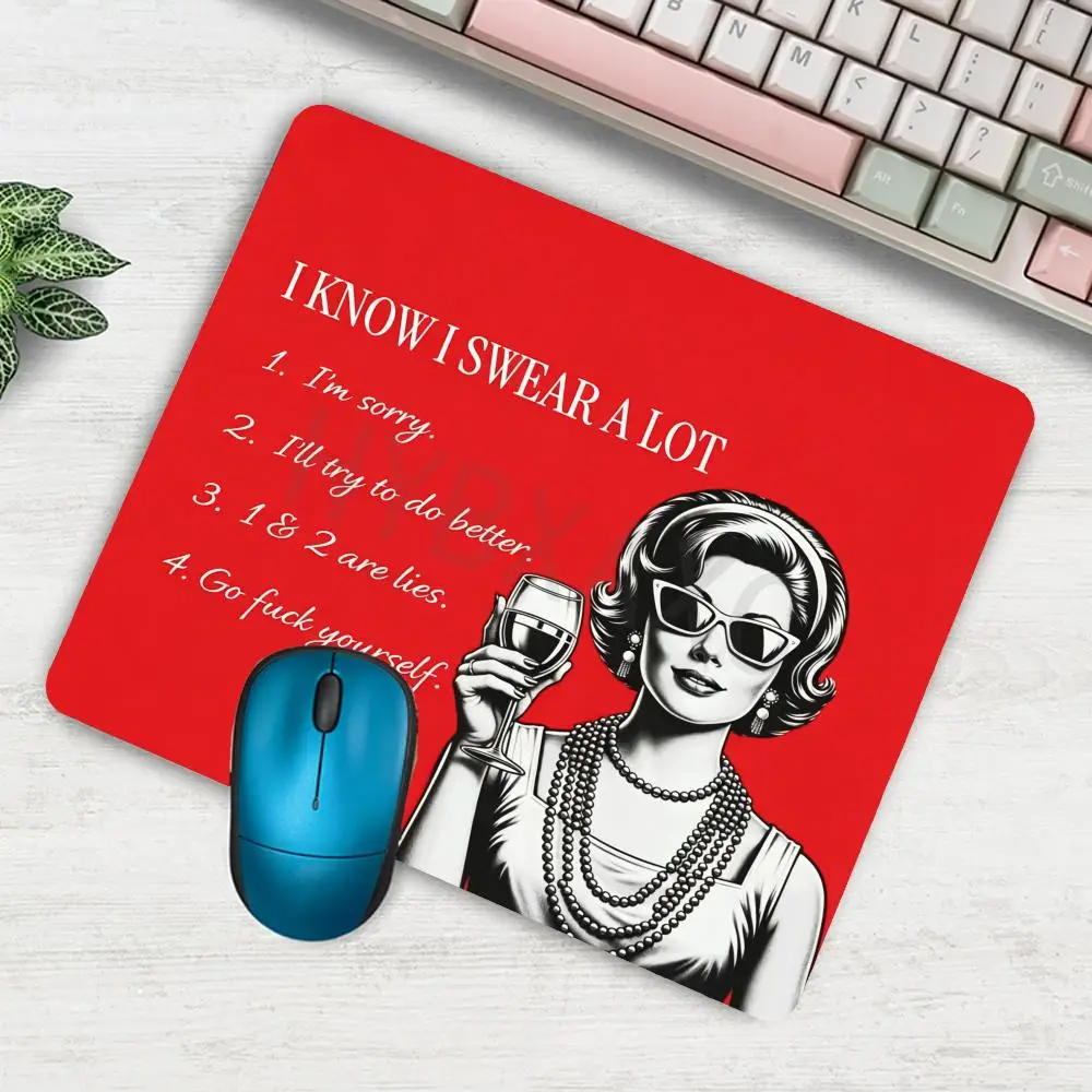 

HYBXAXC Retro Lady Wine Print Small Mouse Pad, Vintage Desk Mat, Non-Slip Base for Office & Gaming