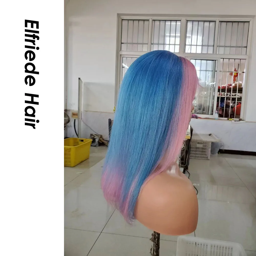 Elfriede Blue Pink Straight Colored Lace Front Wigs for Women 4x4 13X4 13X6 Transparent Lace Frontal Wig 100% Human Hair Wigs