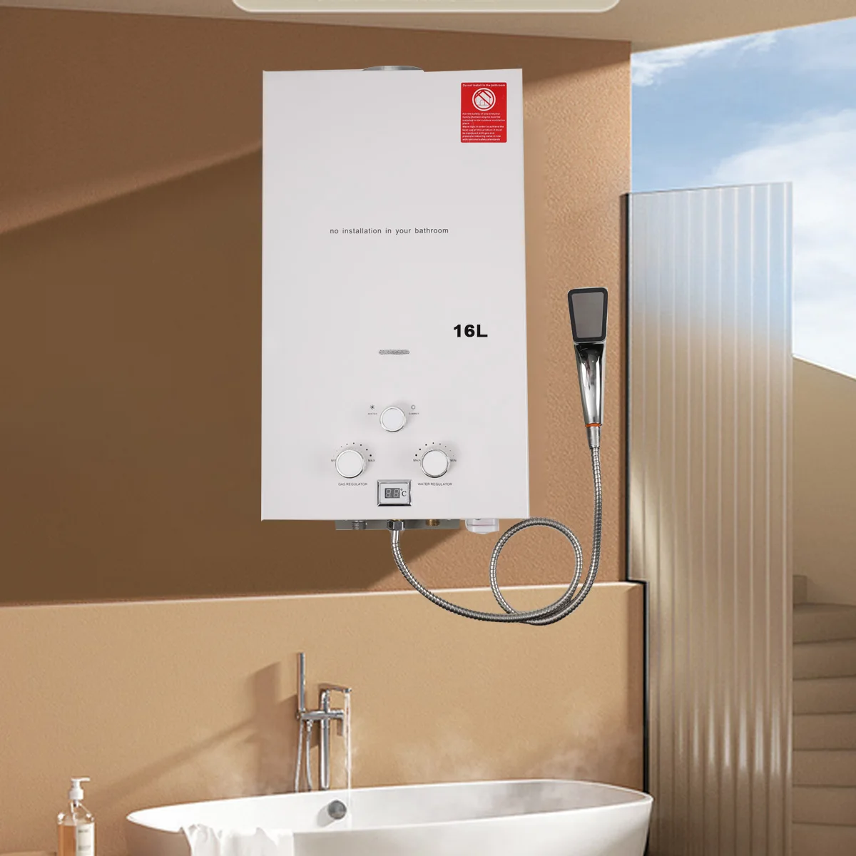 16L 32KW 프로판 탱크리스 온수기 휴대용 프로판 LPG 가스 인스턴트 온수기 보일러 샤워 키트 포함, 무료 배송