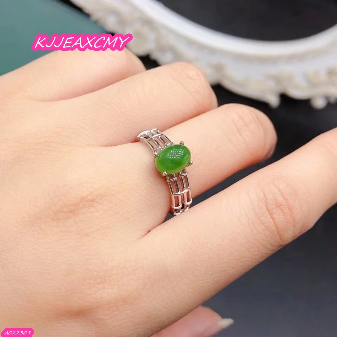 Brand Boutique Jewelry 925 Sterling Silver Natural Green Jasper Women's Hollow out Ring Girl Birthday Gift Christmas Party