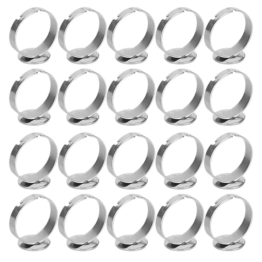 

20pcs Jewelry Tools Stainless Steel Flat Ring Base 12mm Round Pad Ring Bezel Blanks Silver Ring Bases DIY Jewelry Making