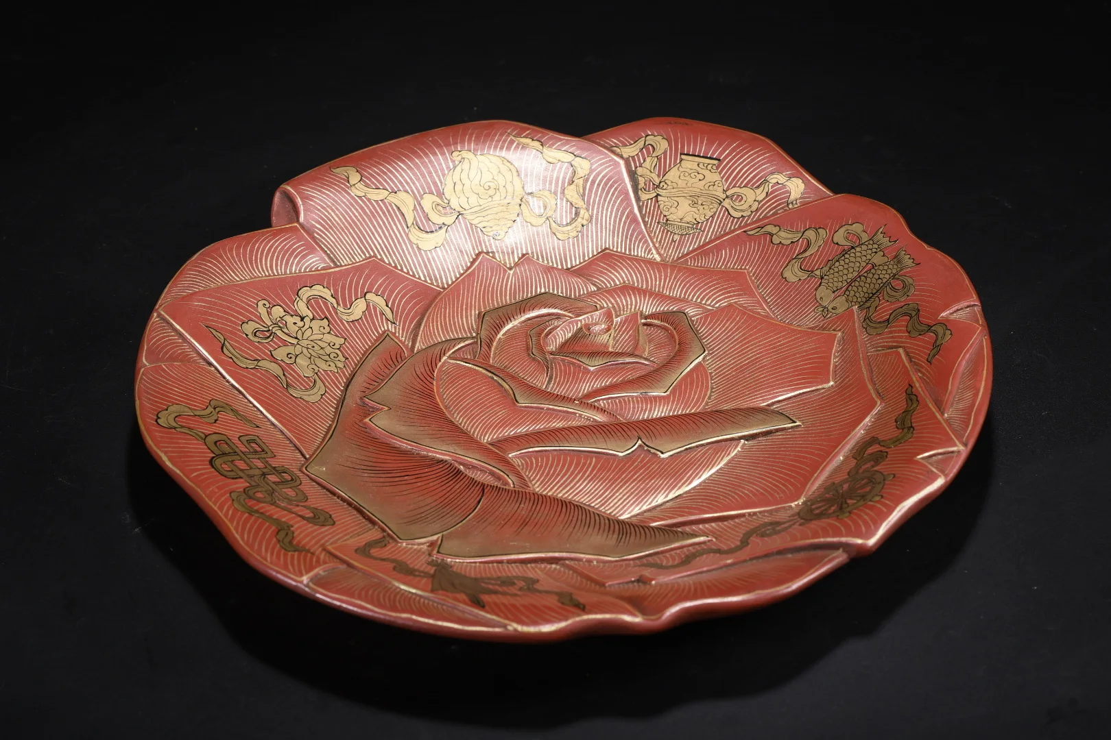 Old Wood Lacquerware Outline in gold Floral pattern Plate screen Reward Plate Amass wealth Ornaments