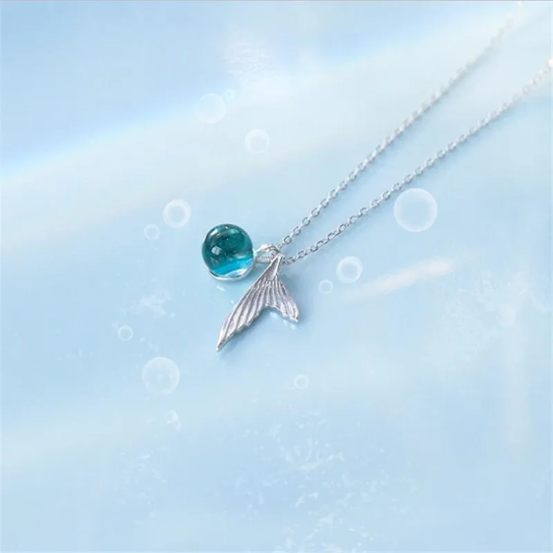 New Beautiful Fashion Jewelry Mermaid Foam 925 Sterling Silver Whale Tail Flash Crystal Temperament Pendant Necklaces XL061