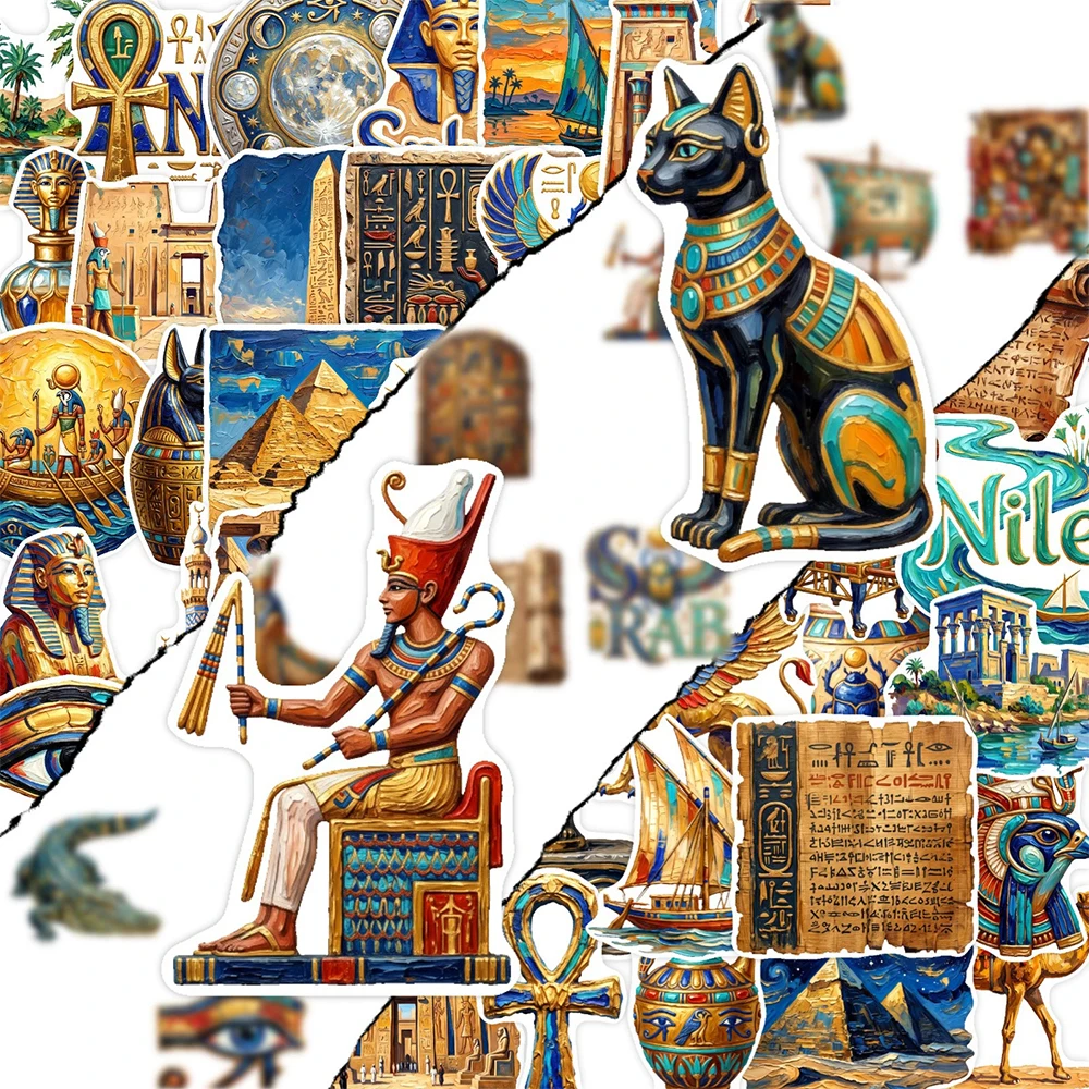 10/30/50pcs Retro Cartoon Ancient Egyptian Culture Stickers Pyramid Pharaoh Sphinx Decals Stationery Laptop Phone Sticker Pack