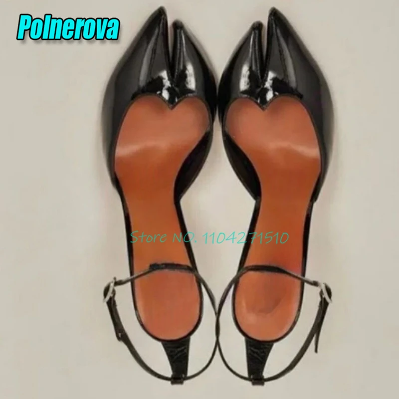 Sexy Pointed Split Toe Thin Heel Women's Sandals Summer New Shallow Ankle Strap Stiletto Pumps Fashion Patent Leather High Heels