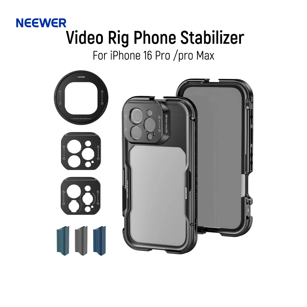 NEEWER 16 Pro/Pro Max Cage, Quick Release Video Rig Phone Stabilizer For iPhone 16 Pro Max with Adapters of 67mm Filter