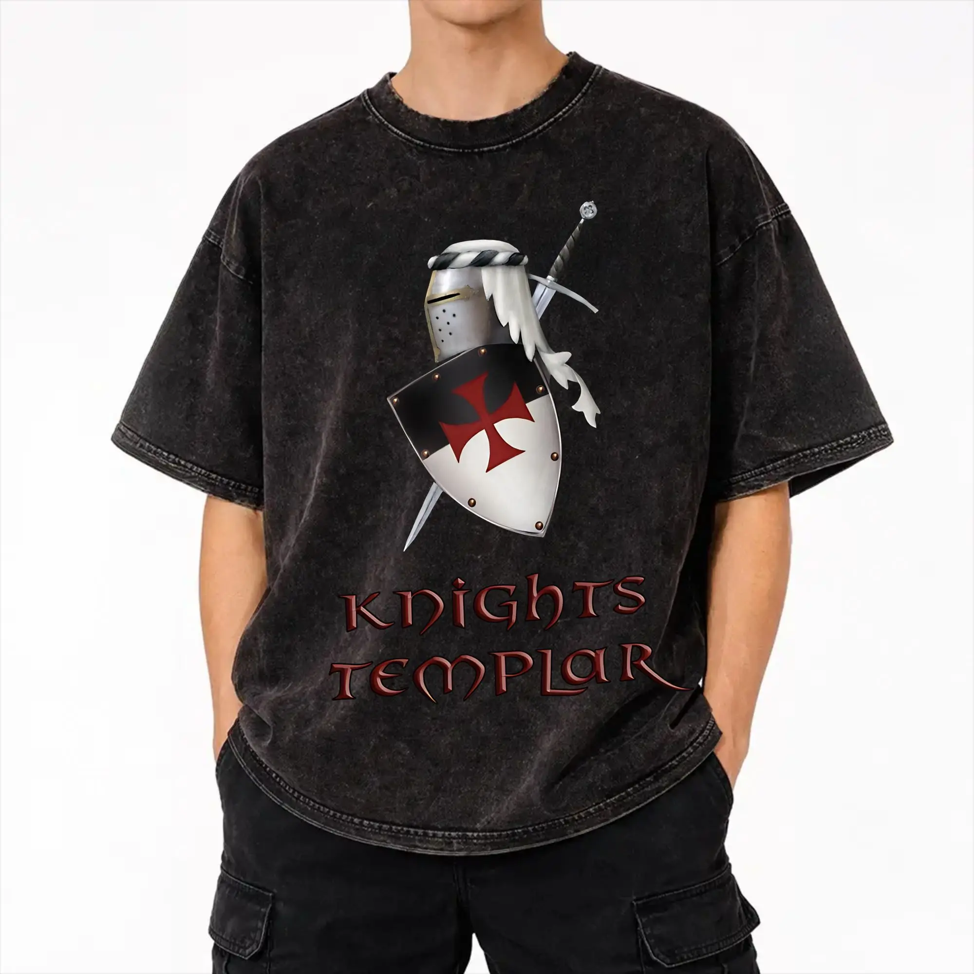 Camiseta con cruz templaria para hombre y mujer, ropa de calle, camiseta de Hip Hop, camisetas gráficas, camisetas de manga corta