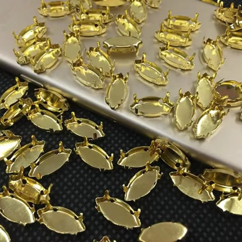 Brass Color Closed Back Claw Setting Fitting Horse Eye Rhinestones 4 Holes 17x32mm,5x10mm,6x12mm,7x15mm,9x18mm,13x27mm