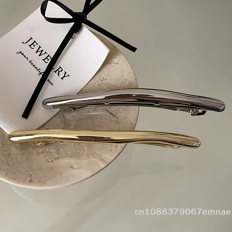 

11cm Vintage Hairpin Women Metal Golden Strip Long Barrettes Hair Clips Smooth Automatic Spring Clip Hairgrip One Word Design