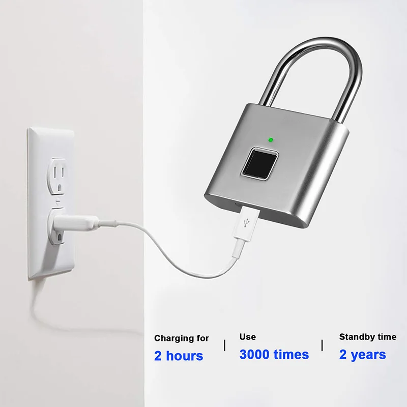 Candado con huella dactilar para puerta, dispositivo de cierre inteligente, recargable por USB, impermeable, biométrico, de aleación de Zinc, Smart