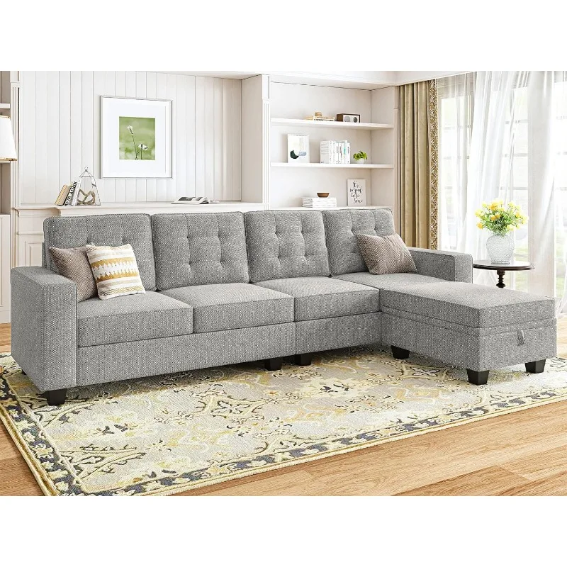 Sofa bentuk L bagian 4 tempat duduk Sofa dengan kursi reversibel untuk ruang tamu