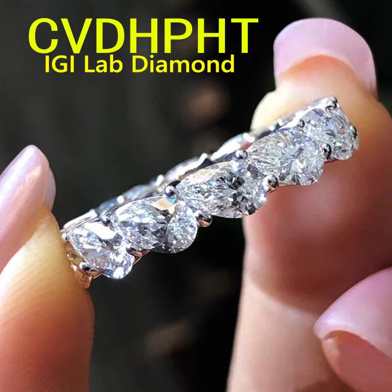 Au750 18K Gold Lab grown diamonds Pear Cut Diamond  Wedding Ring In DEF Color Ranging From 0.2 Ct to 0.5ct  ﻿eternity band ring